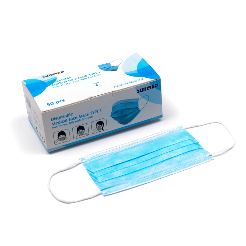 Mască de față medicală de unică folosință, nețesută, cu 3 straturi 