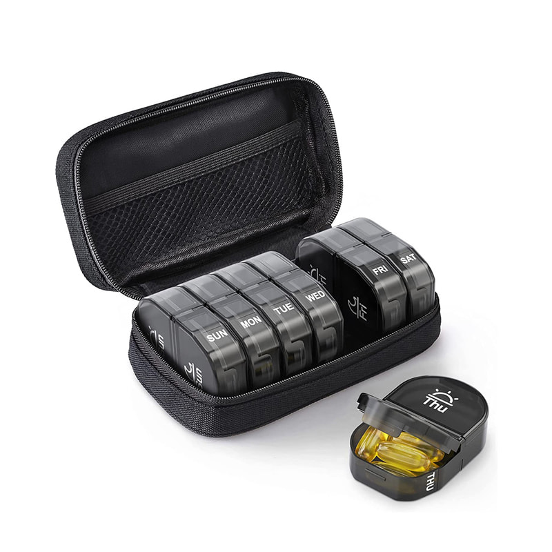 Drăguț organizator de pastile de călătorie din pânză de 7 zile cu geantă cu fermoar 