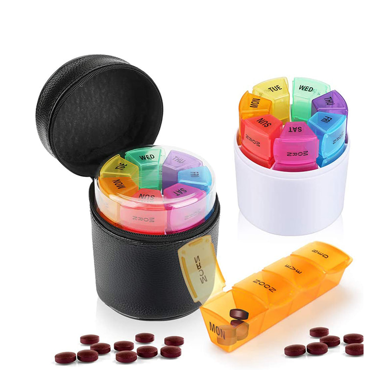 Planificator săptămânal de pastile Neon de călătorie cu geantă cu fermoar 