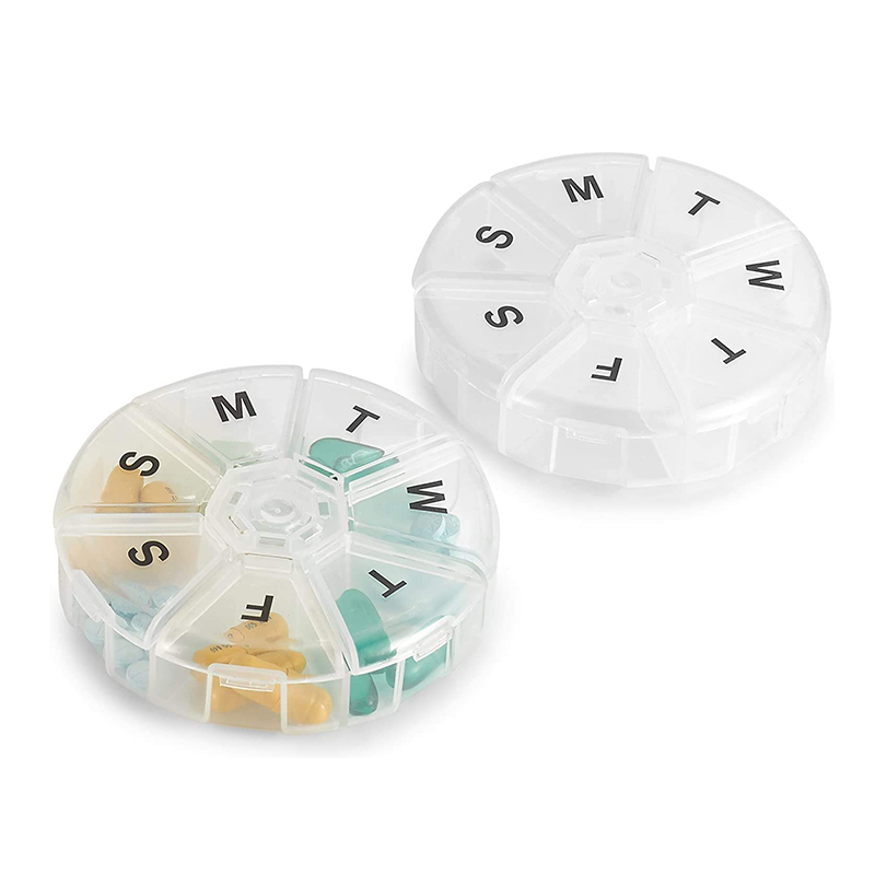 Planificator săptămânal mic de medicamente portabil rotund 