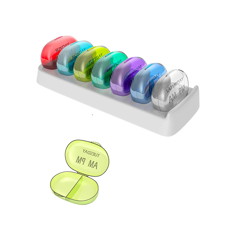 Container portabil săptămânal cu 7 zile cu 14 compartimente pentru pastile 